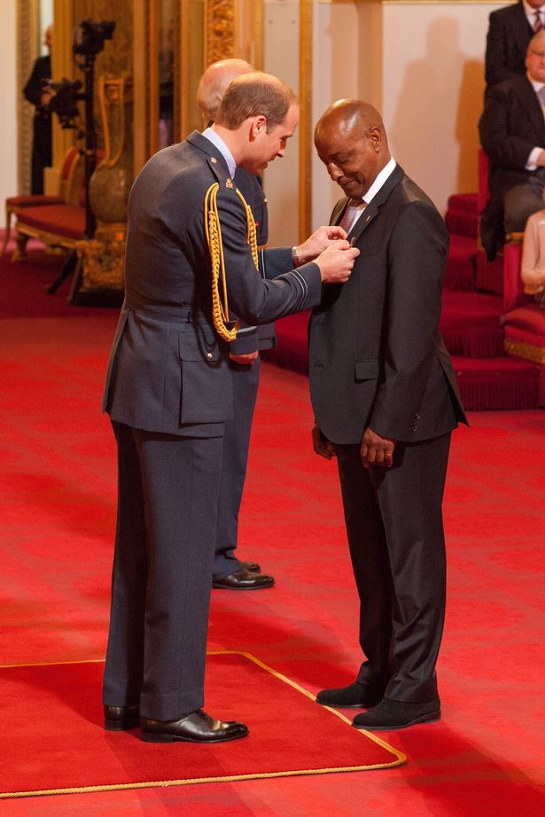 Brendon Batson receiving his OBE from Prince William (Image: Dominic Lipinski/PA Wire)