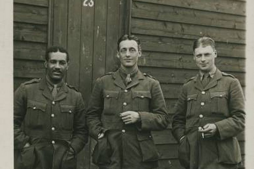 Walter Tull with fellow officers, probably taken in the spring of 1917.